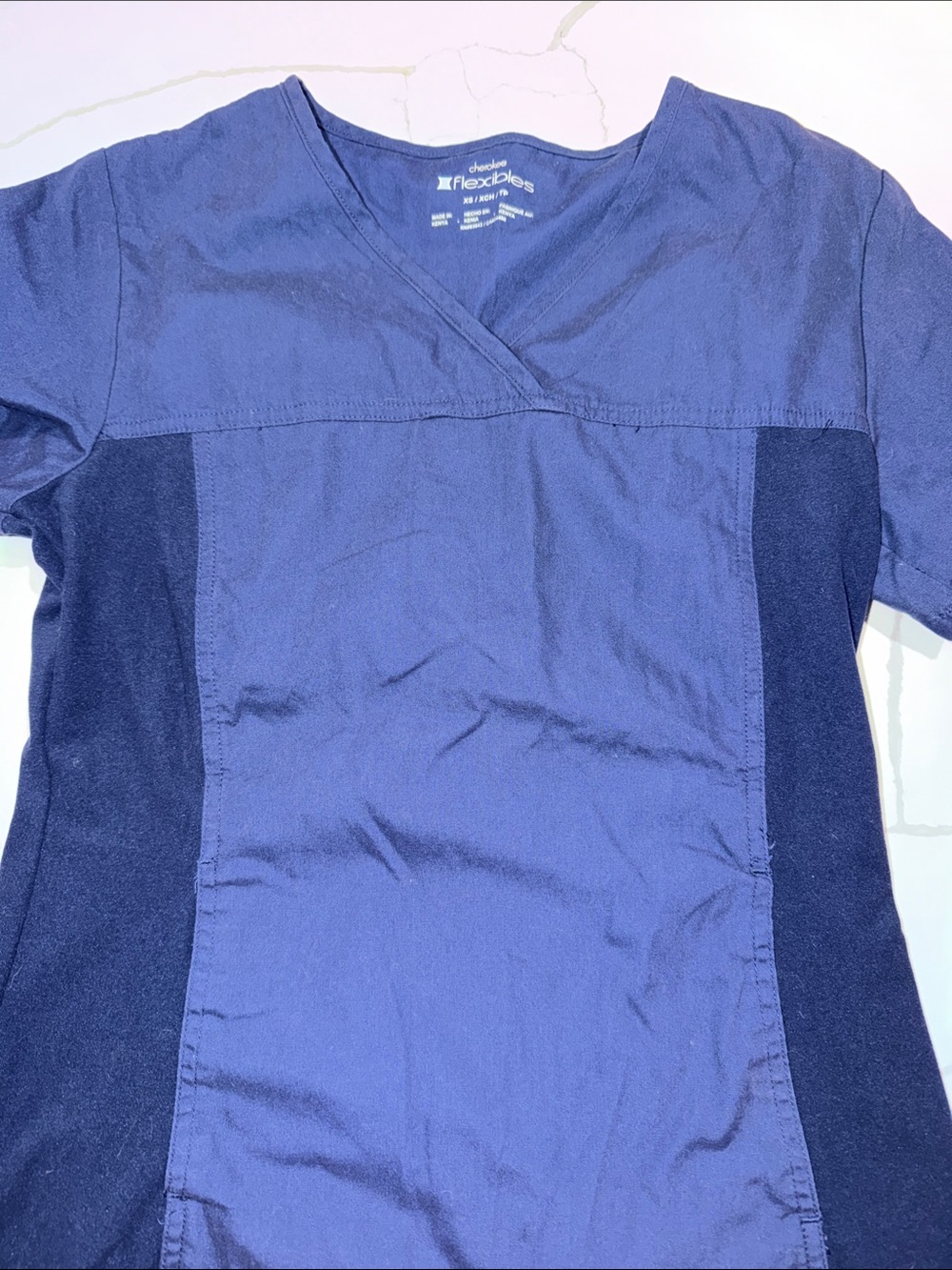 Cherokee Navy and Dark Navy V-Neck Scrub Top